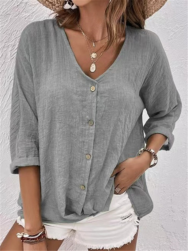 Cross-border V-neck Buttons Chiffon Cardigan Long Sleeve