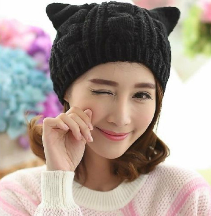 Hand Made 3D Cute Knitted Cat Ear Beanie