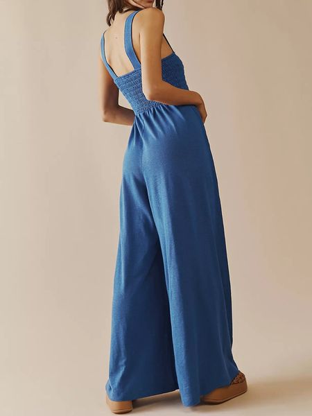 Jumpsuit Sleeveless Tank V Neck Wide Leg Pant Rompers with Pockets