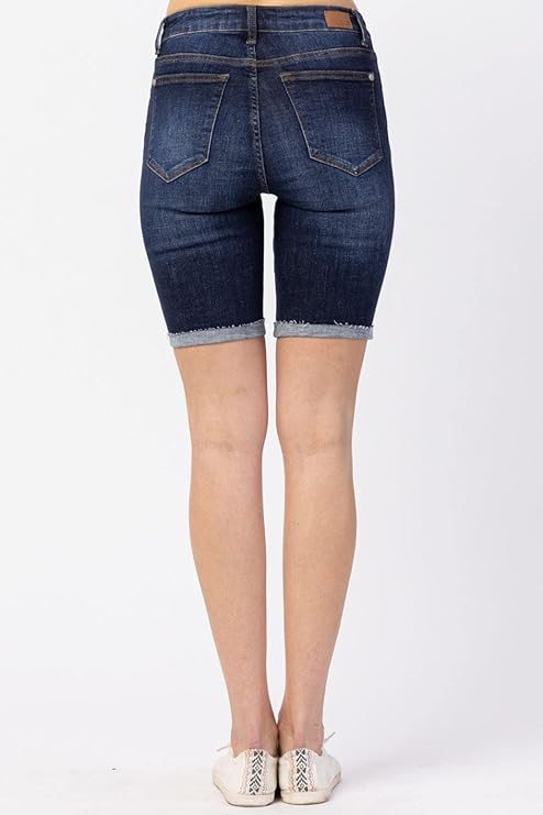 Judy Blue Patch High Rise Destroyed Bermuda Shorts