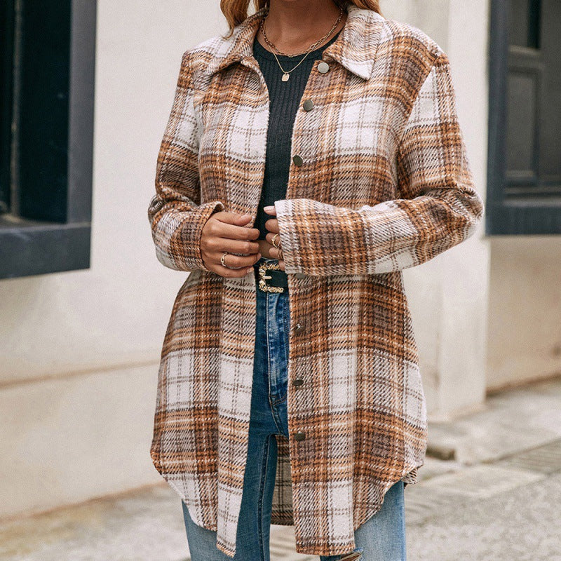 Loose Casual Plush Plaid Shacket