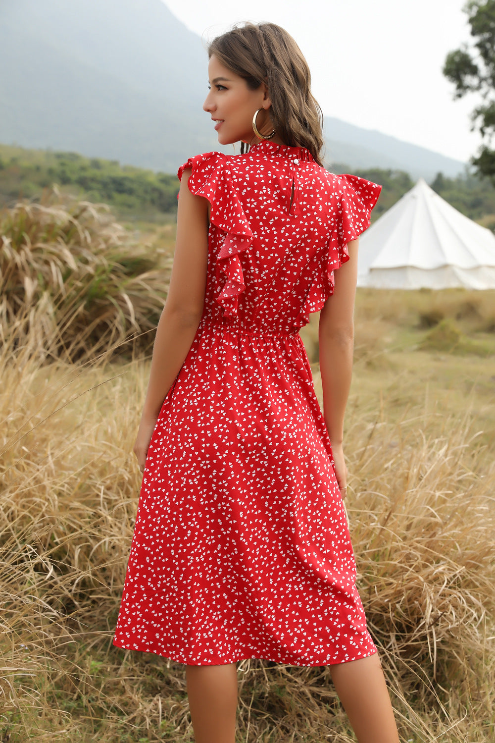 Red polka dot chiffon Dress