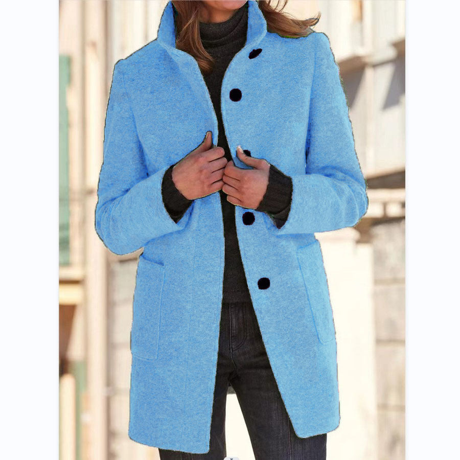 Collar Woolen Coat With Pockets