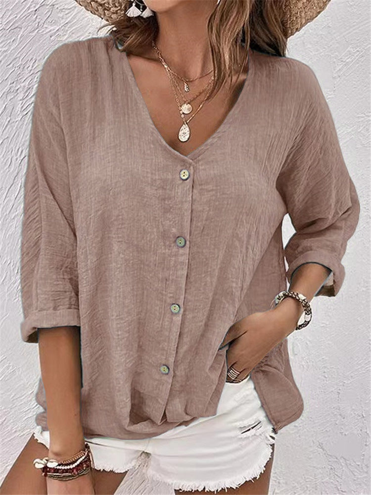 Cross-border V-neck Buttons Chiffon Cardigan Long Sleeve