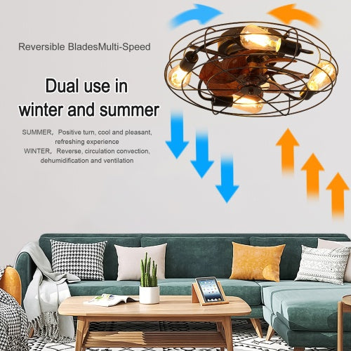 Cage Ceiling Fan With Light, 20 Inch Farmhouse Low Profile Ceiling Fan Light With Remote Control -Unavailable Platforms- Temu