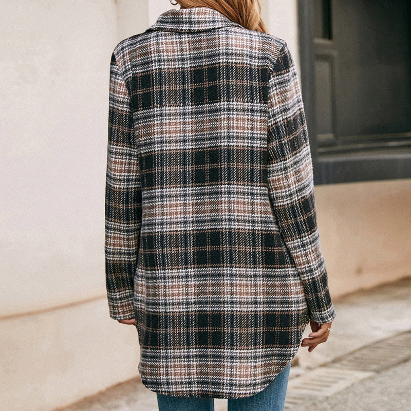 Loose Casual Plush Plaid Shacket