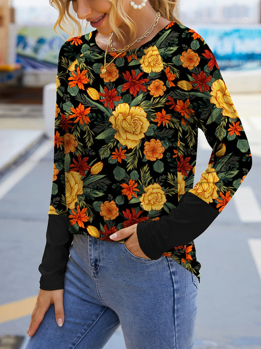 Printed Round Neck Long Sleeve T-Shirt