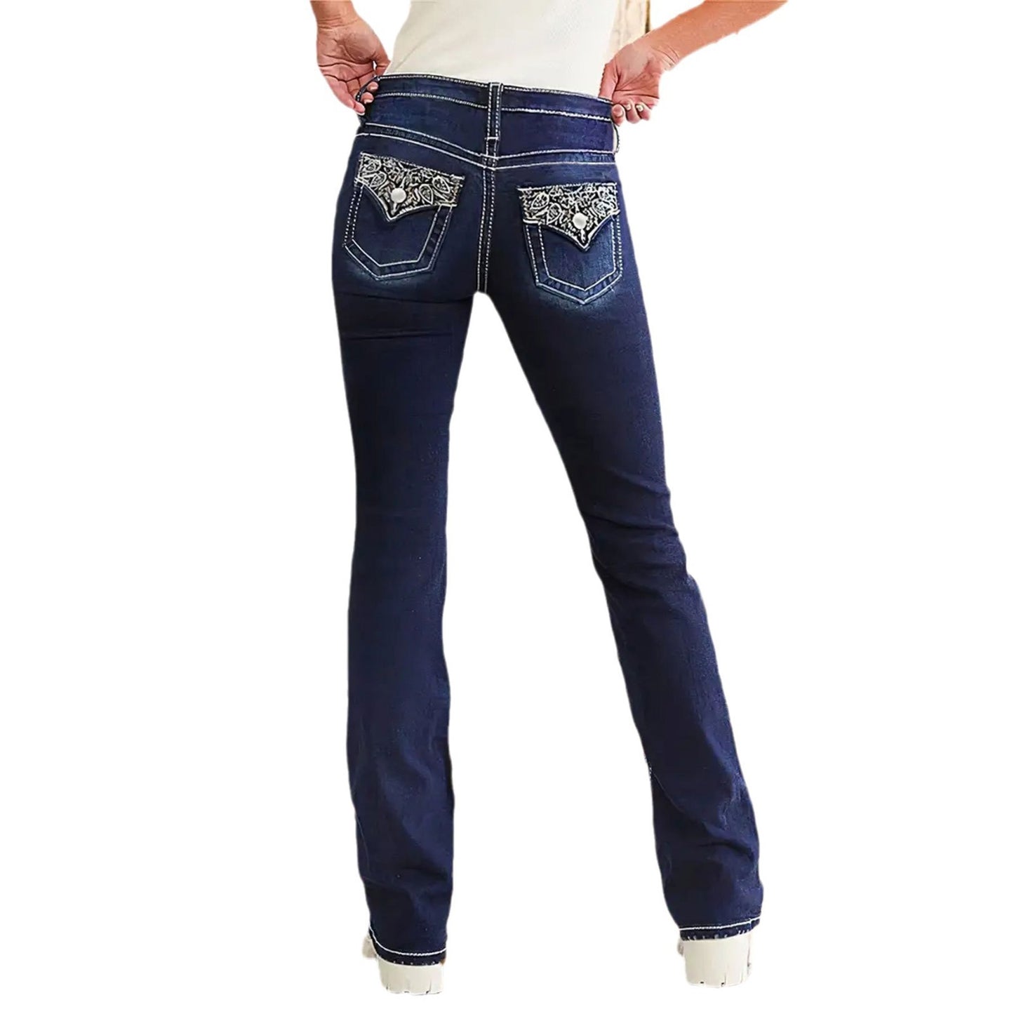 Embroidered Denim Trousers Retro