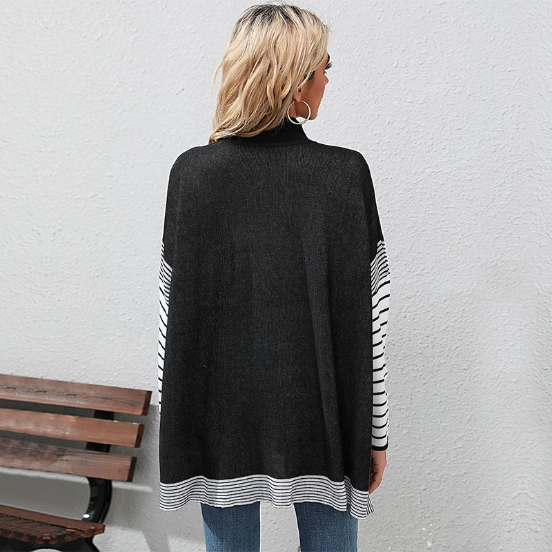 Women's Bat Sleeve Stripe Half High Neck Sweater