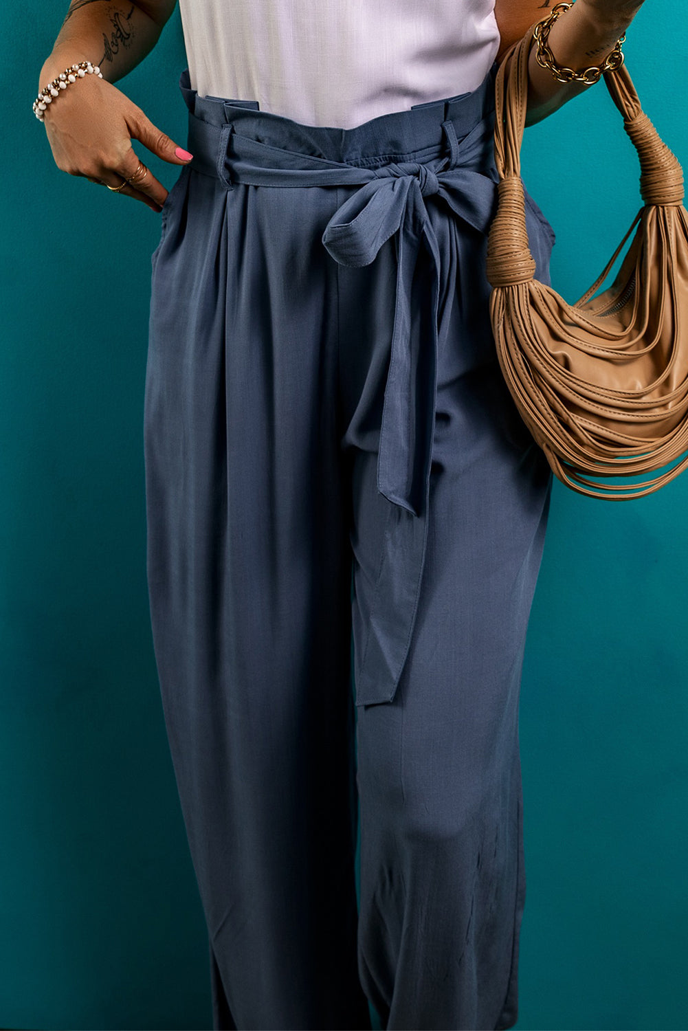 Tied Wide Leg Pants with Pockets