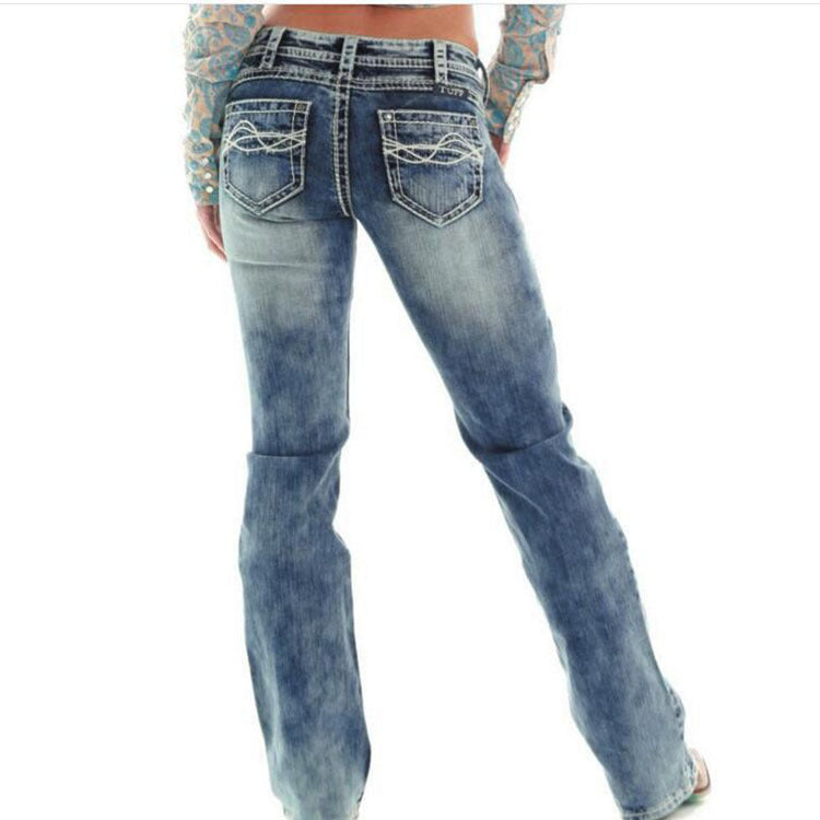 Slim-fit Embroidery Slimming Jeans