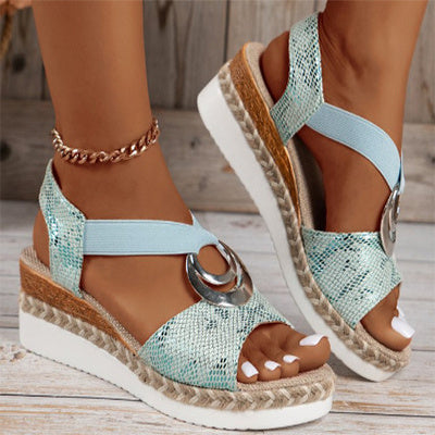 Peep Toe Serpentine Wedges Sandals With Circle Design