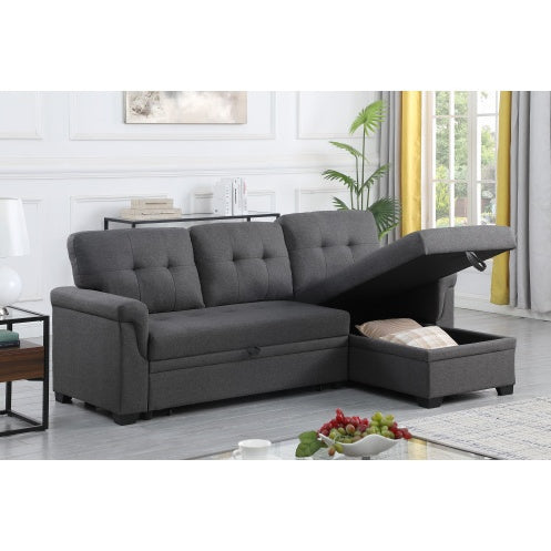 Dark Gray Linen Reversible Sleeper Sectional Sofa With Storage Chaise