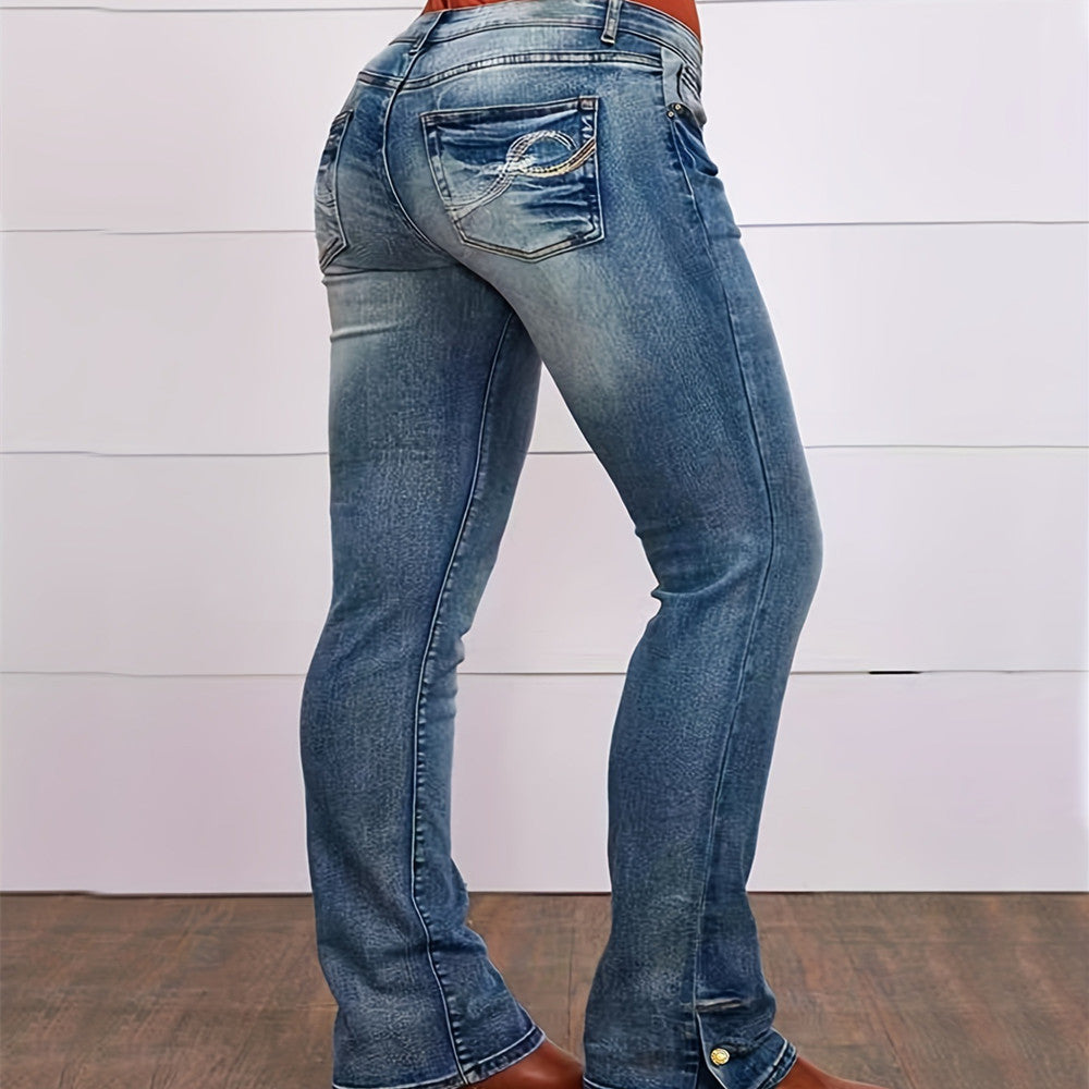 Embroidered Simple Casual Jeans