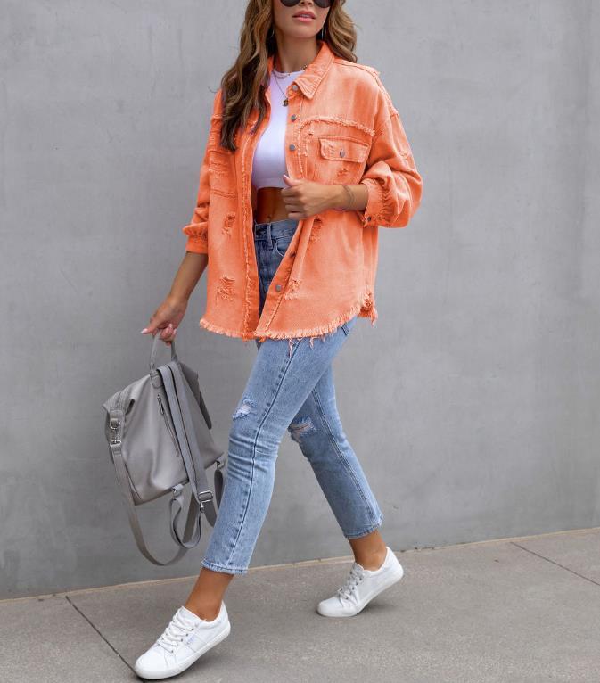 Oversized Frayed Lightweight Denim Jacket\Shacket