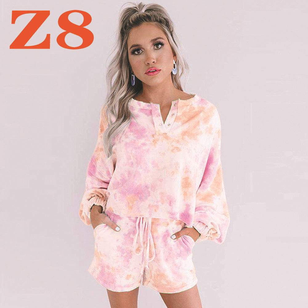 Loose T-shirt Pullover Long-sleeved Shorts Set