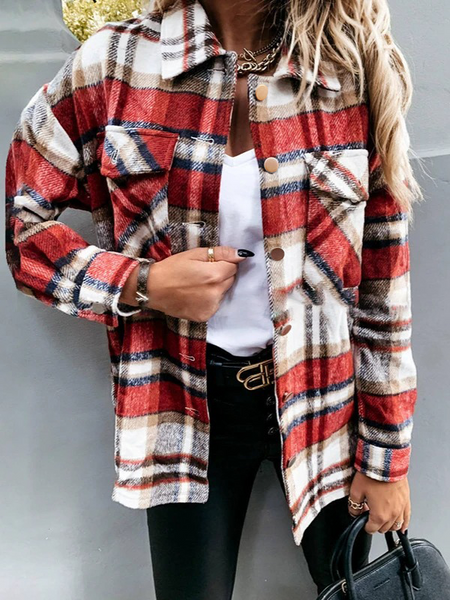 Plaid Long Sleeves Casual Coat