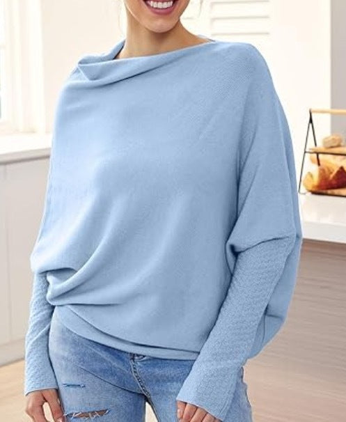 Solid Off-shoulder Batwing Sleeve Sweater