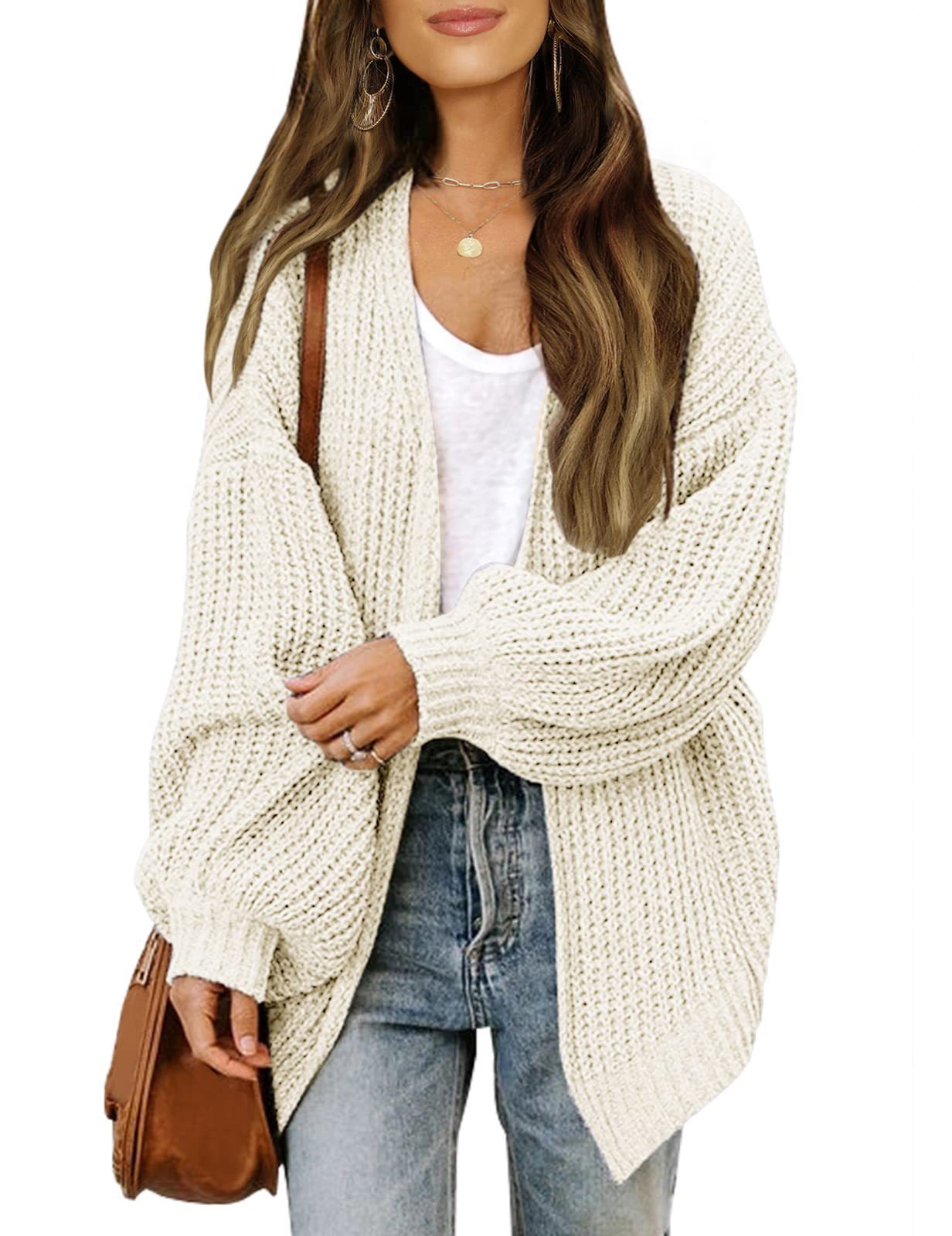 Lantern-sleeved Cardigan Sweater With Pockets