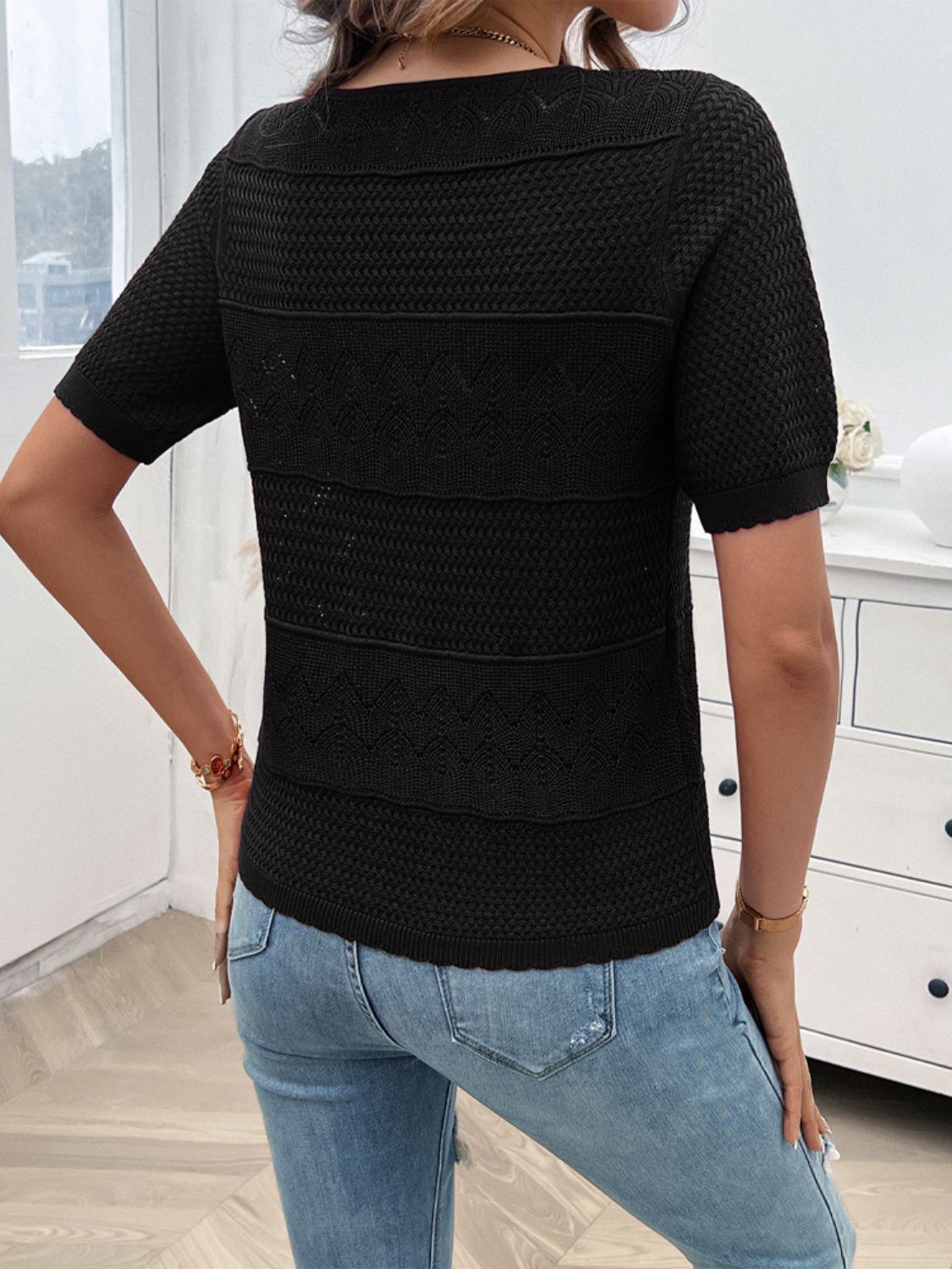 Round Neck Half Sleeve Knit Top