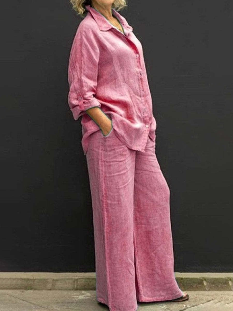 Solid Color Casual Shirt Pants Suit