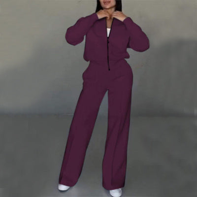 Sports Suits Zipper Jacket And Wide Leg Pants Two-piece Set