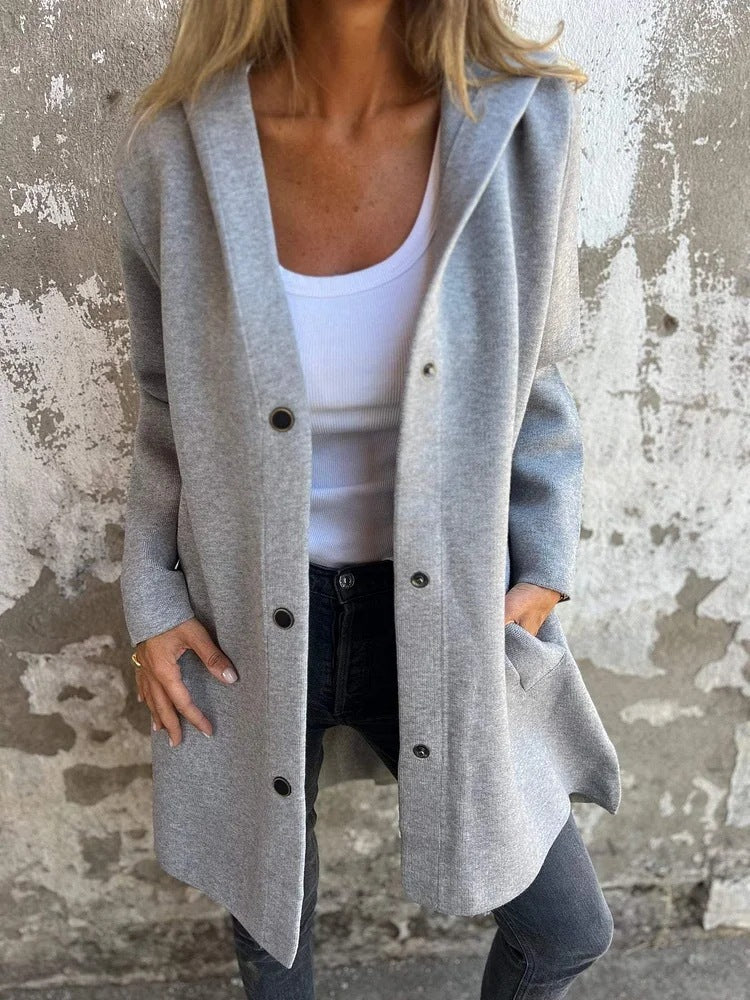 Casual Hooded Single-Breasted Cardigan Solid Color Jacket