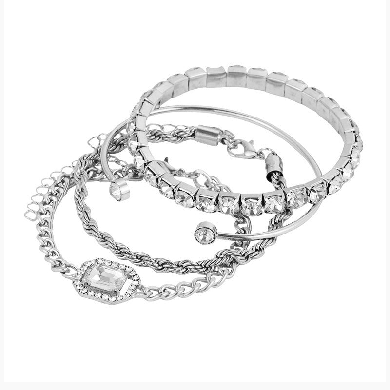 4 Pcs Crystal Bracelet Set Bohemian Vintage Luxury Twisted Cuff Chains Armband Jewelry Accessories