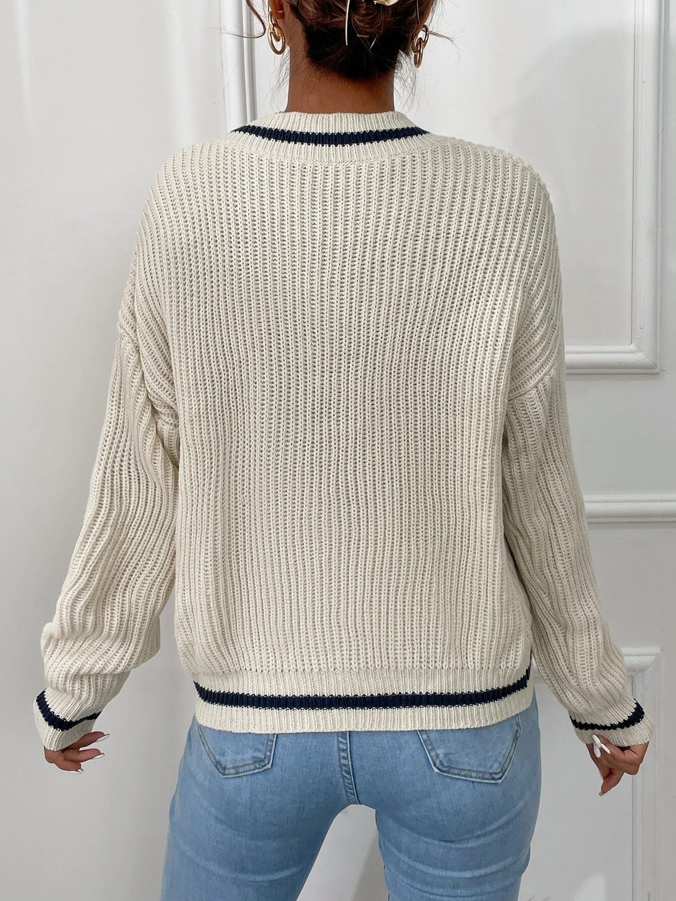 Cable Knit V Neck Sweaters