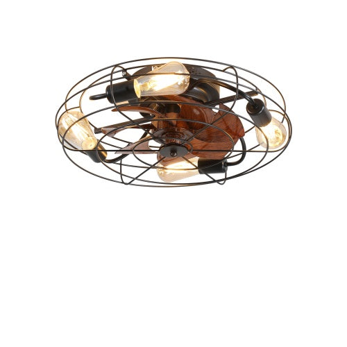 Cage Ceiling Fan With Light, 20 Inch Farmhouse Low Profile Ceiling Fan Light With Remote Control -Unavailable Platforms- Temu