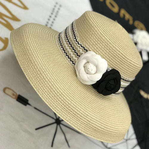 Camellia Retro Elegant Sunshade Straw Hat