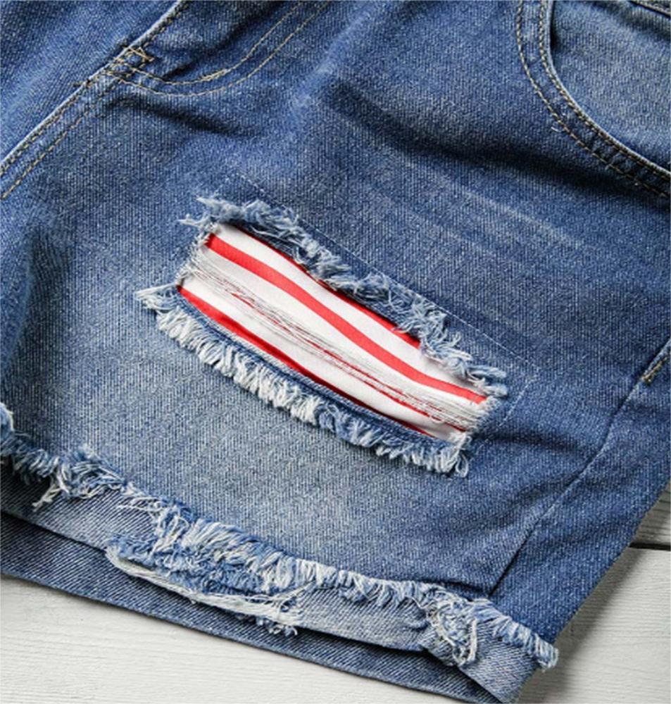 Flag Printed Patch Denim Shorts