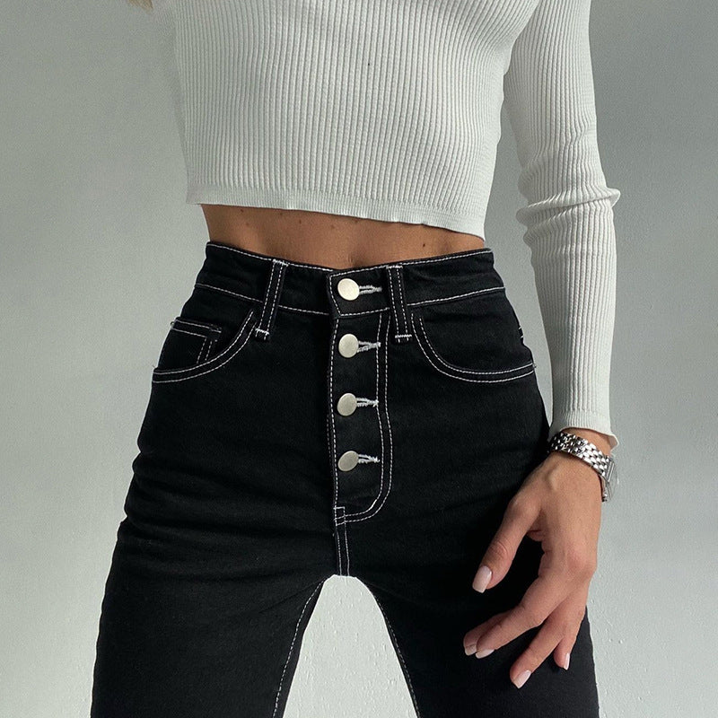 Exposed Black Straight-leg Jeans