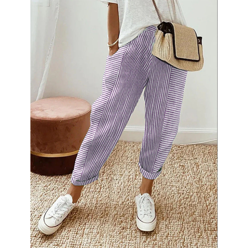 Striped Print Casual Loose Pants