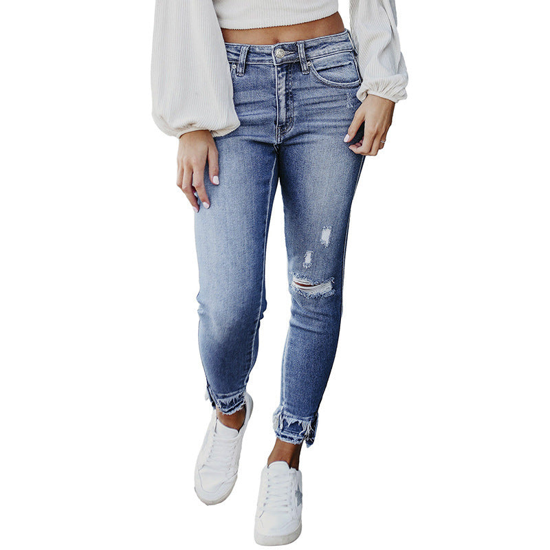 Skinny Ripped Jeans Fashionable Frayed Hem Skinny Jeans