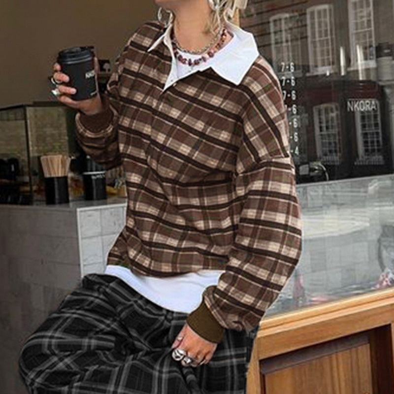 American High Street Retro Style Contrast Color Check Sweater