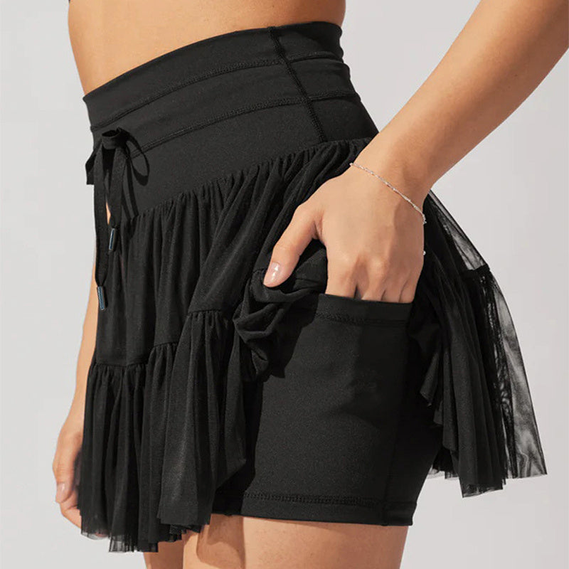 High Waist Dress Lace-up Sports Skirt With Anti-exposure Safety Pants