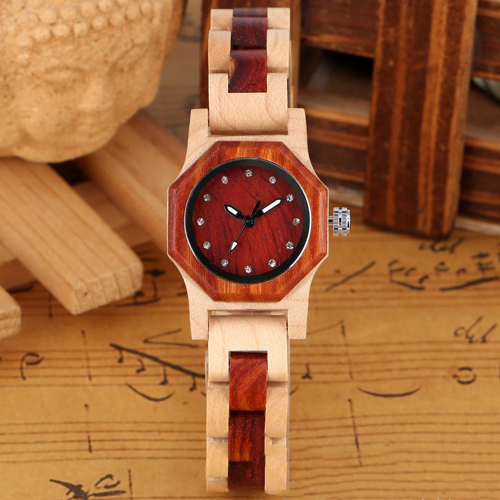 Octagon Face Diamond Ladies Wooden Watch