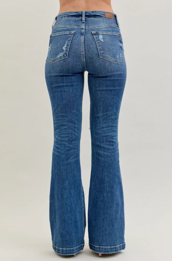 Judy Blue Dark Wash Mid-Rise Button Fly Destroyed Jeans
