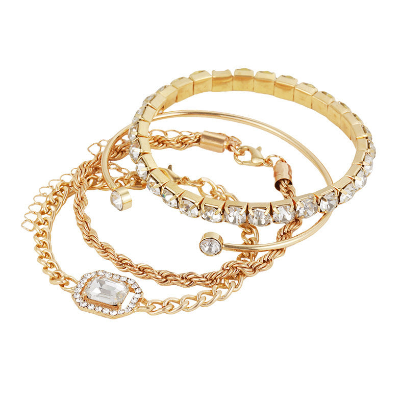 4 Pcs Crystal Bracelet Set Bohemian Vintage Luxury Twisted Cuff Chains Armband Jewelry Accessories