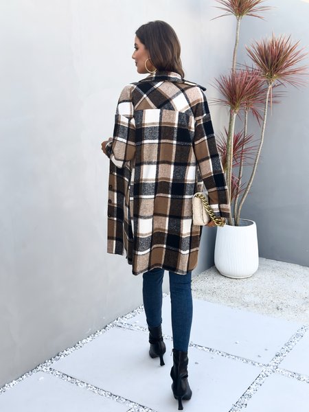 Women's Plaid Long Sleeve Button Down Shacket Coat