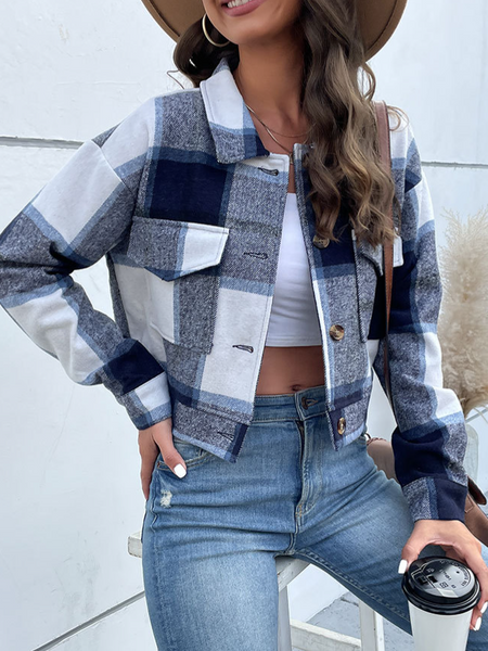 Short Plaid Cardigan Retro Jacket