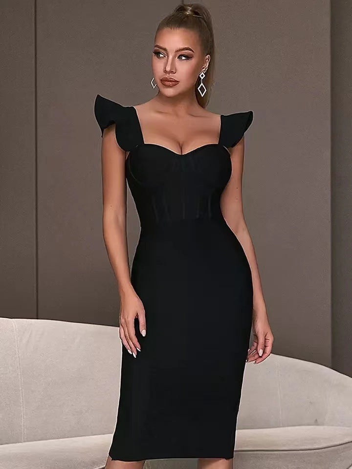 Elegant Solid Color Hip-hugging Dress