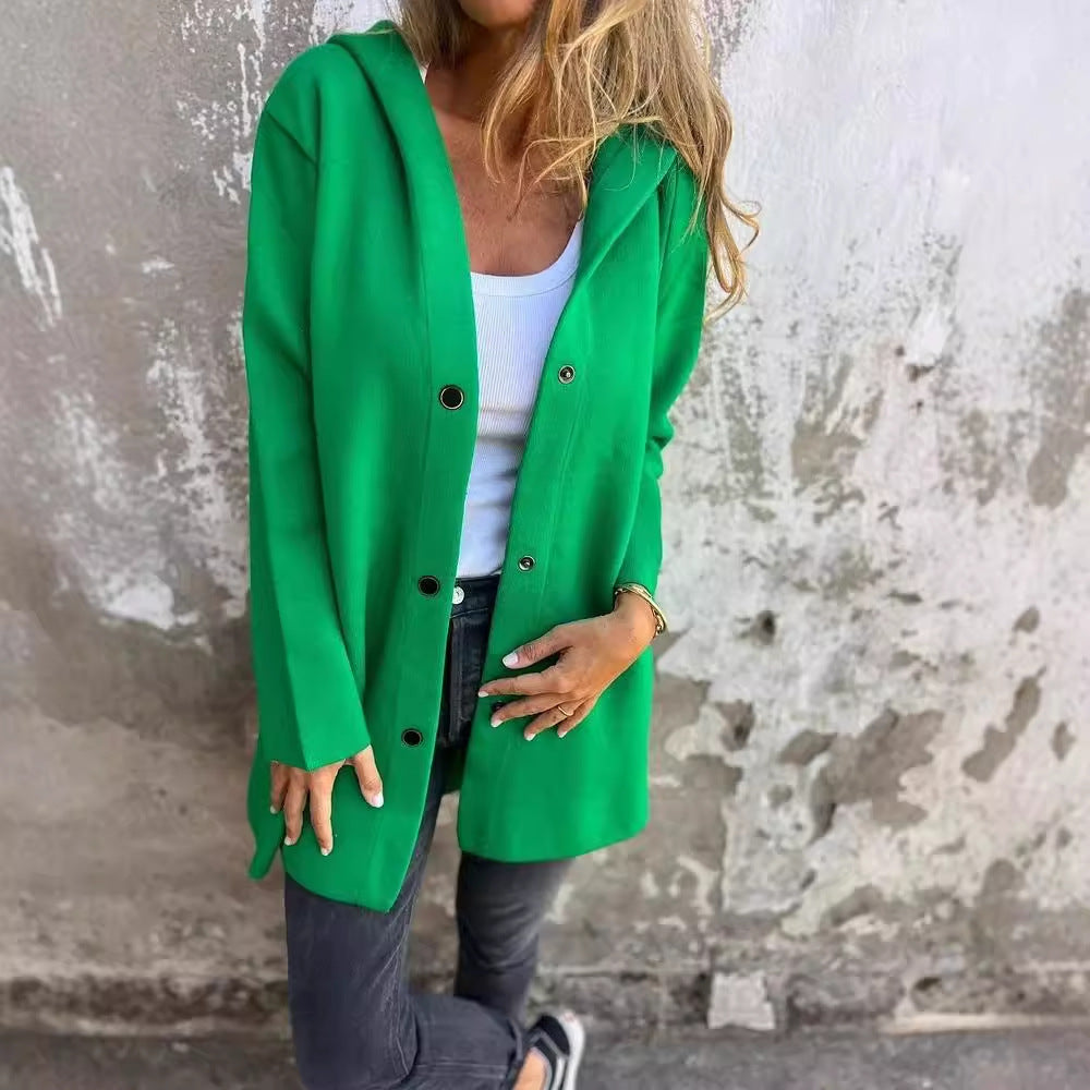 Casual Hooded Single-Breasted Cardigan Solid Color Jacket