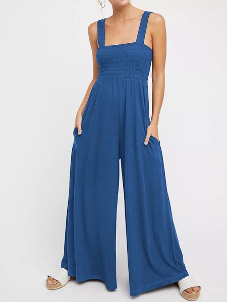 Jumpsuit Sleeveless Tank V Neck Wide Leg Pant Rompers with Pockets