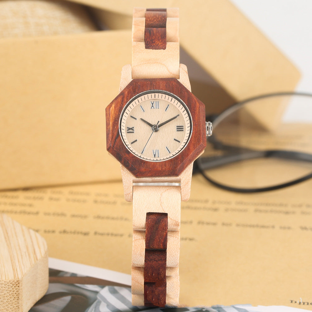 Octagon Face Diamond Ladies Wooden Watch