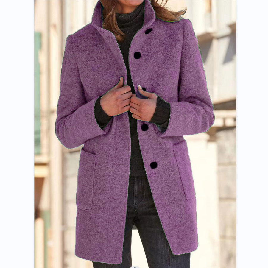 Collar Woolen Coat With Pockets