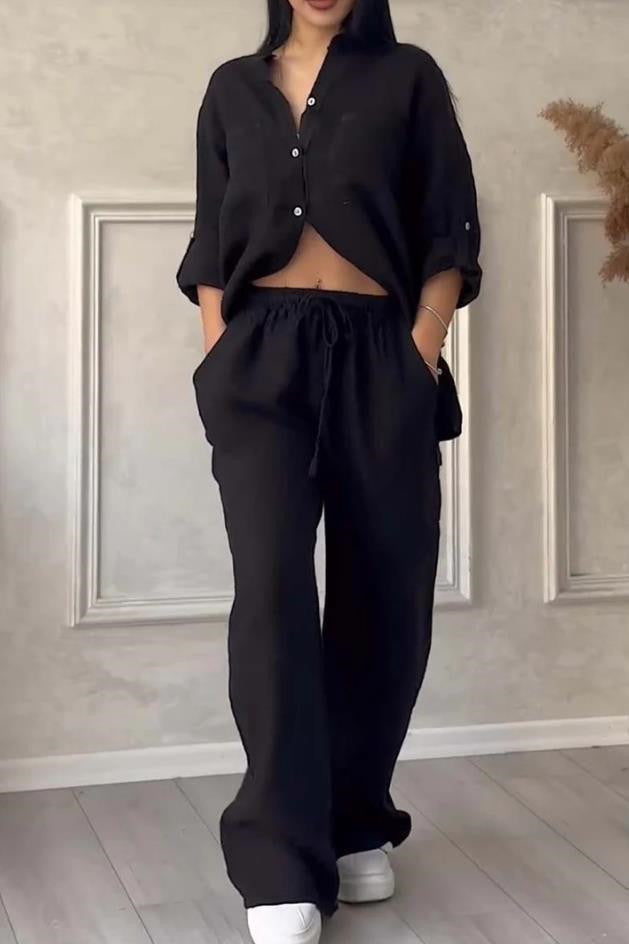 Stand Collar Long Sleeve Casual Top Two-piece Pants Set