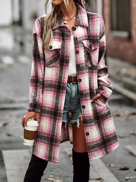 Women's Plaid Long Sleeve Button Down Shacket Coat