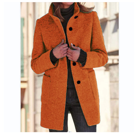 Collar Woolen Coat With Pockets